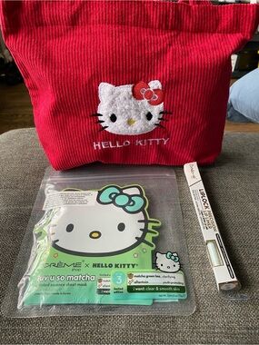 NEW Hello Kitty Red Corduroy Tote 3 piece set